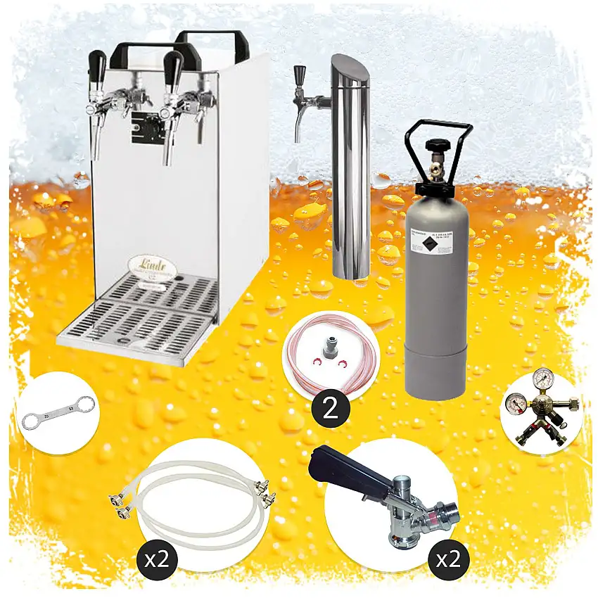 Untertheken-Komplett-Set-Zapfanlage-Kontakt-40-2-leitig-Trockenkuehler-Durchlaufkuehler-50-Liter-h-inkl-Schanksaeule-Green-Line-1