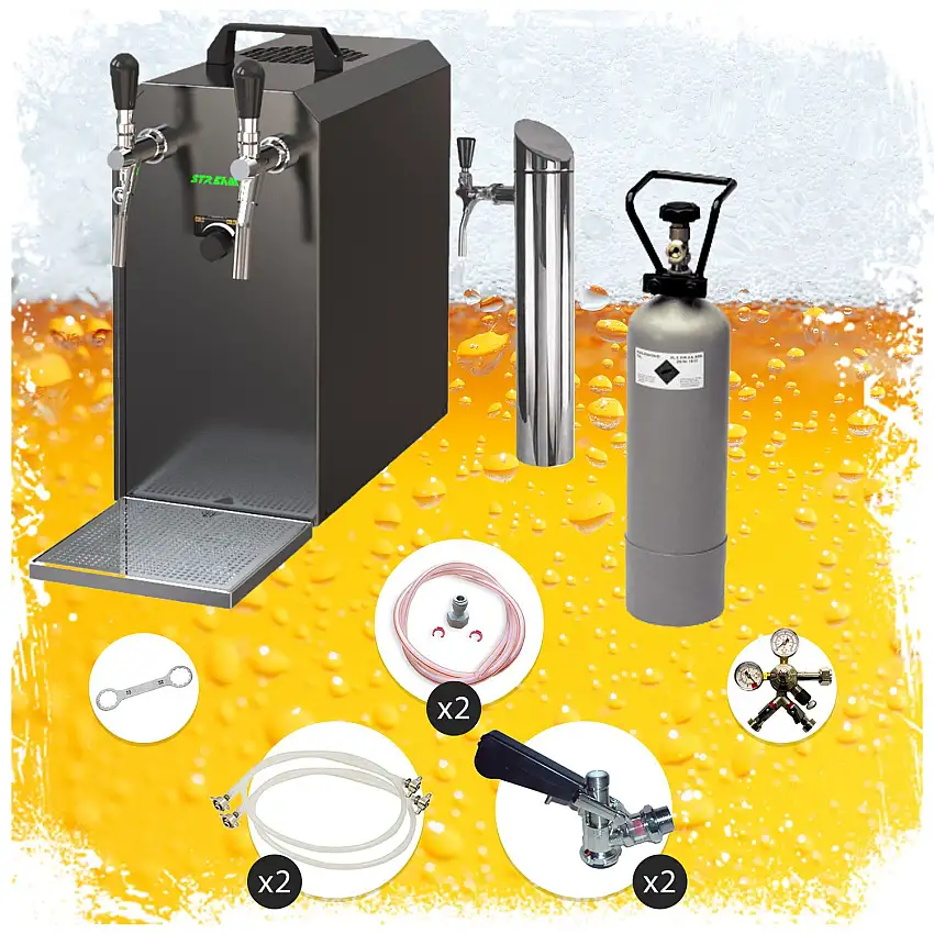 Untertheken-Komplett-Set-Zapfanlage-STREAM-50-Bierkoffer-Durchlaufkuehler-2-leitig-Trockenkuehler-bis-zu-55-Liter-h-BLACK-EDITION-1