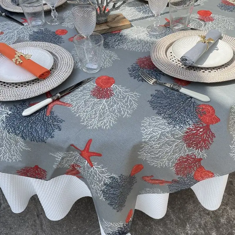 nappe-ronde-en-coton-enduit-corail-fond-gris-sud-etoffe-1