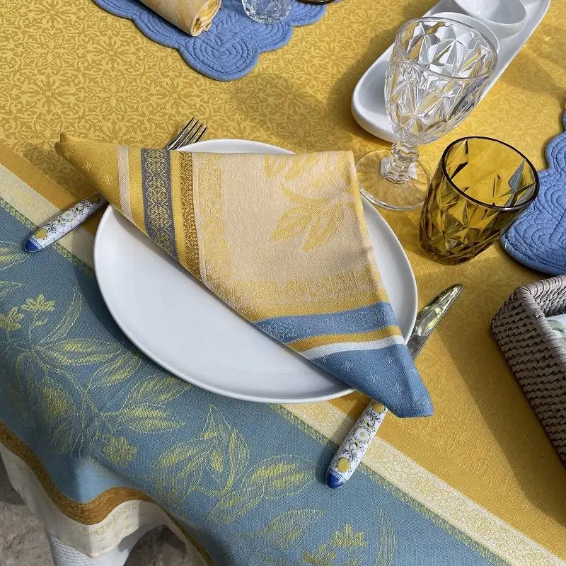 serviette-de-table-jacquard-cedrat-bleu-et-jaune-tissus-toselli-1
